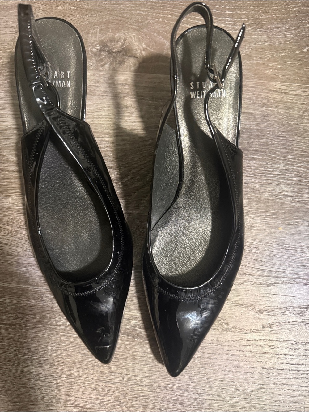 Stuart Weitzman Black Patent Pointed Slingback Mules